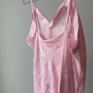 Elegant Silk Pink Sleepwear Slip – Celestial Pattern